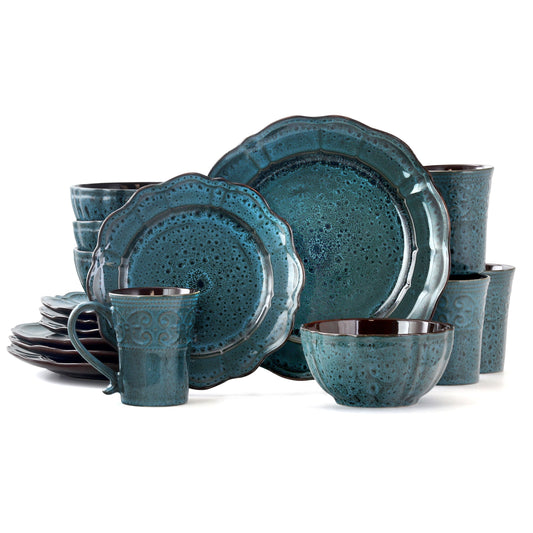 Elama Lavish Blue 16 Piece Dinnerware set with Complete Setting for 4 LuxuryLifeWay Online Store