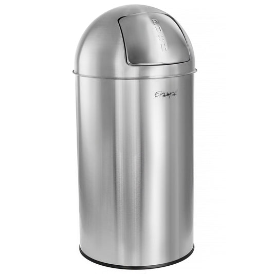 Elama 50 Liter Large 13 Gallon Push Lid Stainless Steel Cylindrical Home and Kitchen Trash Bin in Matte Silver LuxuryLifeWay Online Store