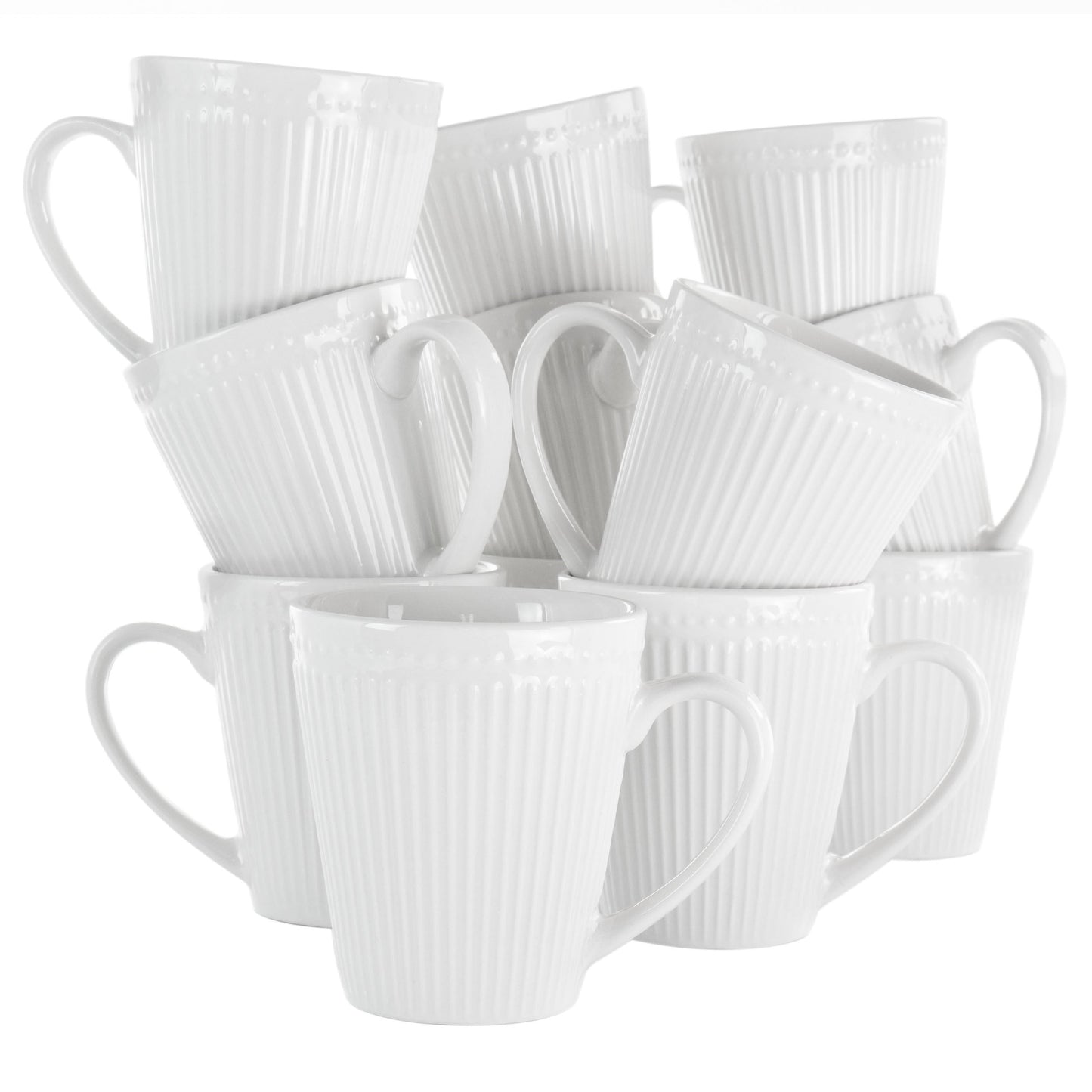 Elama Madeline 12 Piece Porcelain Mug Set in White LuxuryLifeWay Online Store