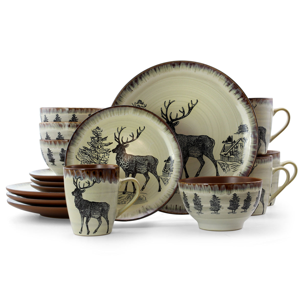 Elama Majestic Elk 16 Piece Luxurious Stoneware Dinnerware with Complete Setting for 4 LuxuryLifeWay Online Store