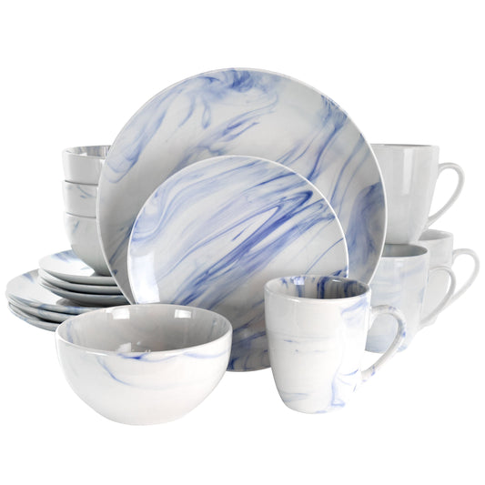 Elama Fine Marble 16 Piece Stoneware Dinnerware Set in Blue and White LuxuryLifeWay Online Store