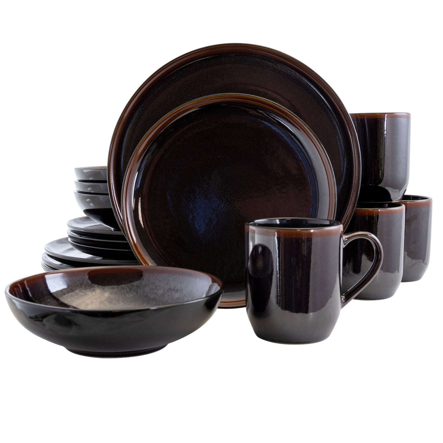 Elama Midnight Beach 16 Piece Dinnerware Set in Metallic Black LuxuryLifeWay Online Store