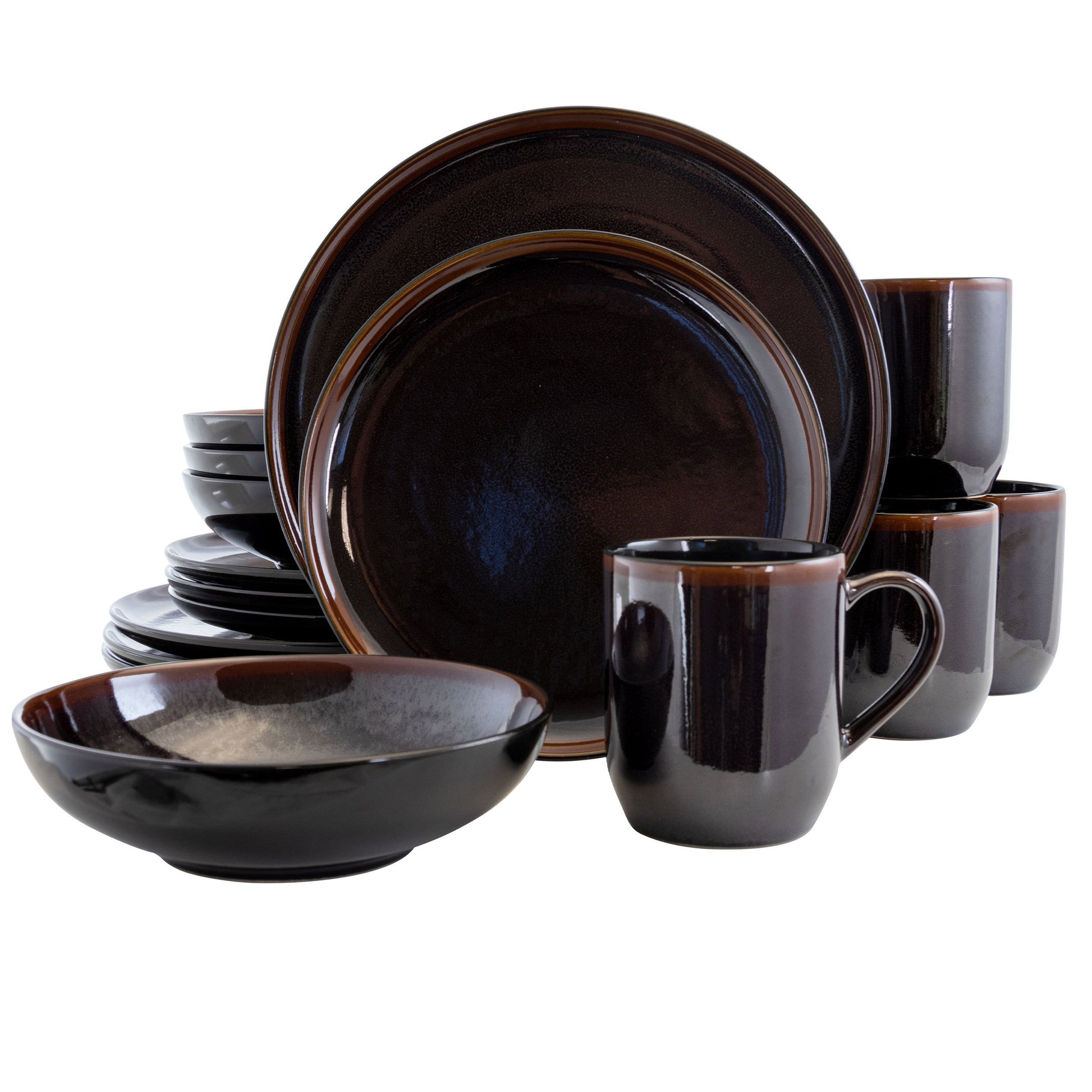 Elama Midnight Beach 16 Piece Dinnerware Set in Metallic Black LuxuryLifeWay Online Store