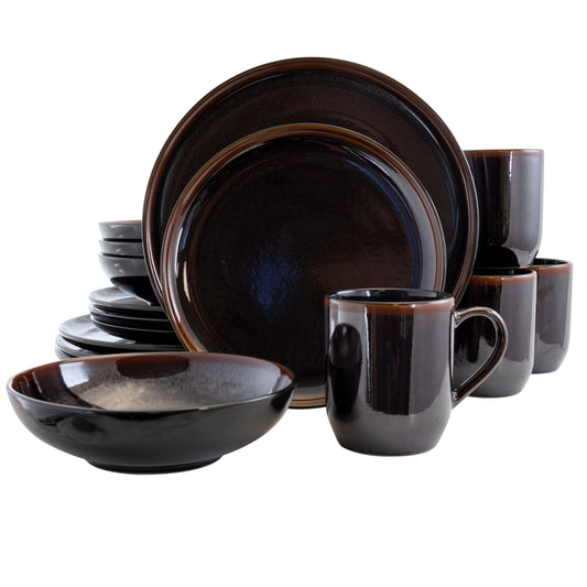 Elama Midnight Beach 16 Piece Dinnerware Set in Metallic Black LuxuryLifeWay Online Store