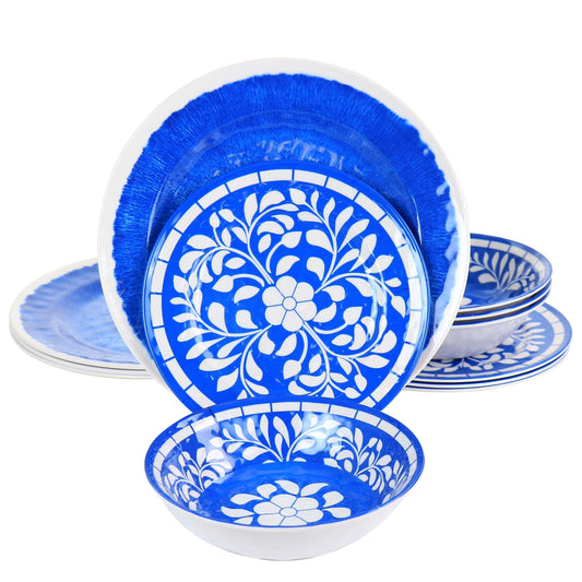Elama Nelly 12 Piece Melamine Dinnerware Set in Blue LuxuryLifeWay Online Store
