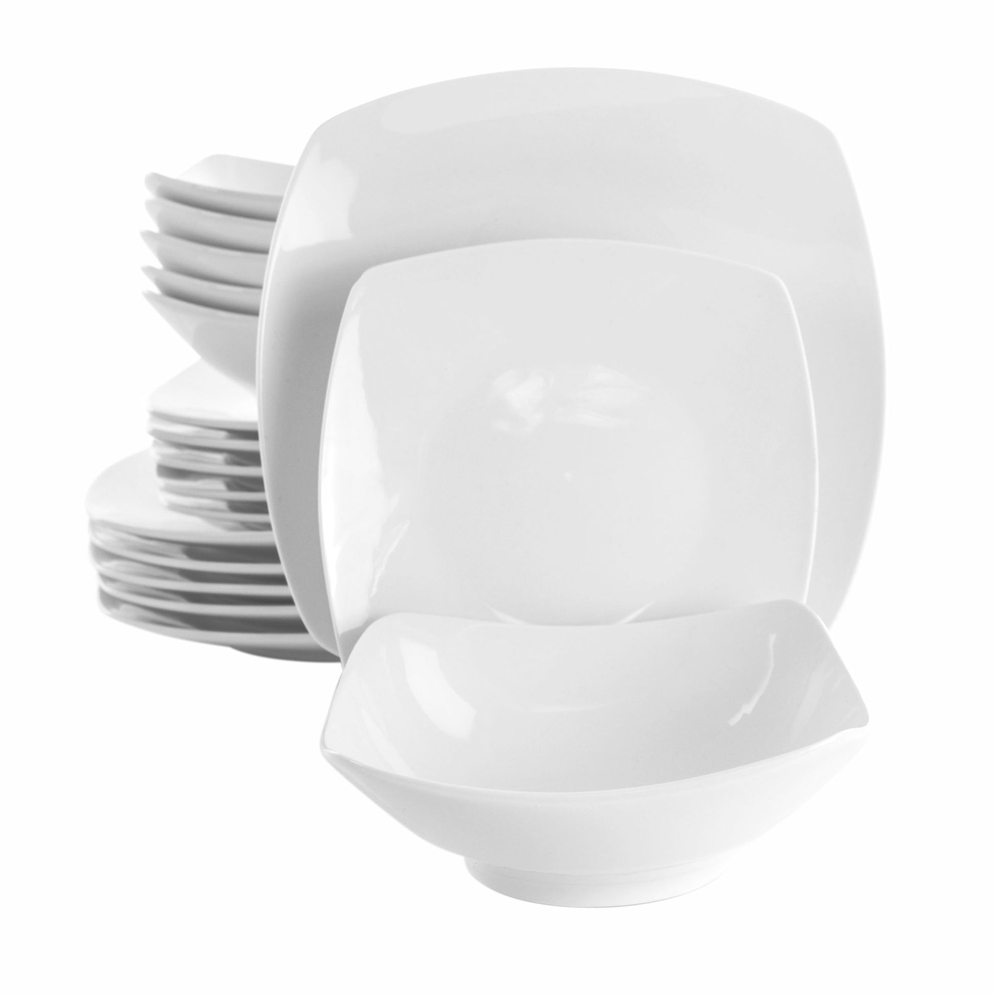 Elama Newman 18 Piece Square Porcelain Dinnerware Set in White LuxuryLifeWay Online Store