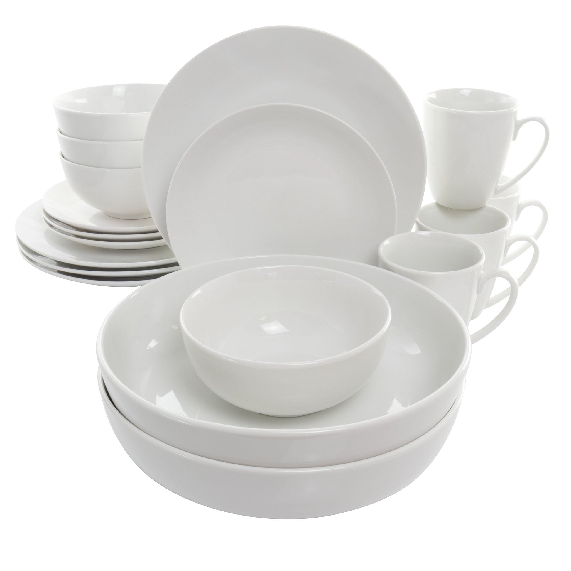 Elama Owen 18 Piece Porcelain Dinnerware Set with 2 Large Serving Bowls in White LuxuryLifeWay Online Store