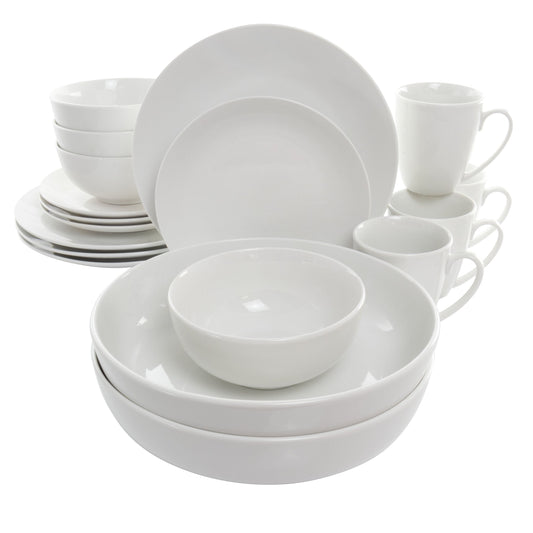 Elama Owen 18 Piece Porcelain Dinnerware Set with 2 Large Serving Bowls in White LuxuryLifeWay Online Store