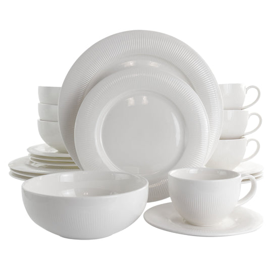 Elama Pallene 20 Piece Porcelain Dinnerware Set in White LuxuryLifeWay Online Store
