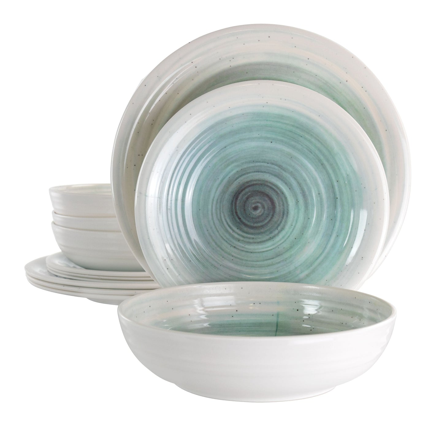 Elama Potters Wheel 12 Piece Lightweight Melamine Dinnerware Set in Light Blue LuxuryLifeWay Online Store