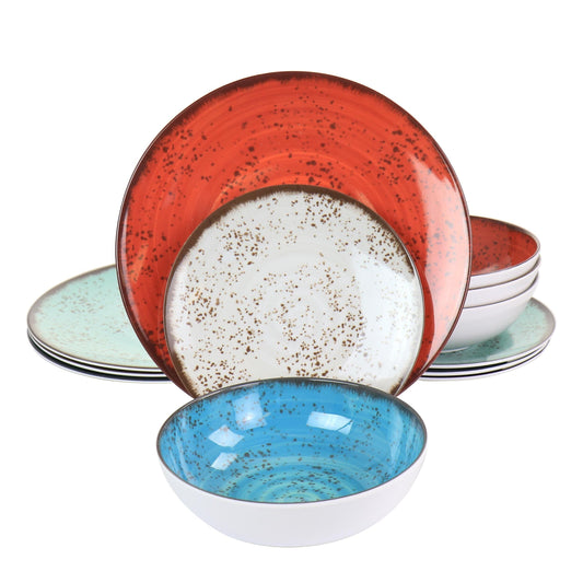 Elama Pryce 12 Piece Melamine Dinnerware Set in Assorted Colors LuxuryLifeWay Online Store