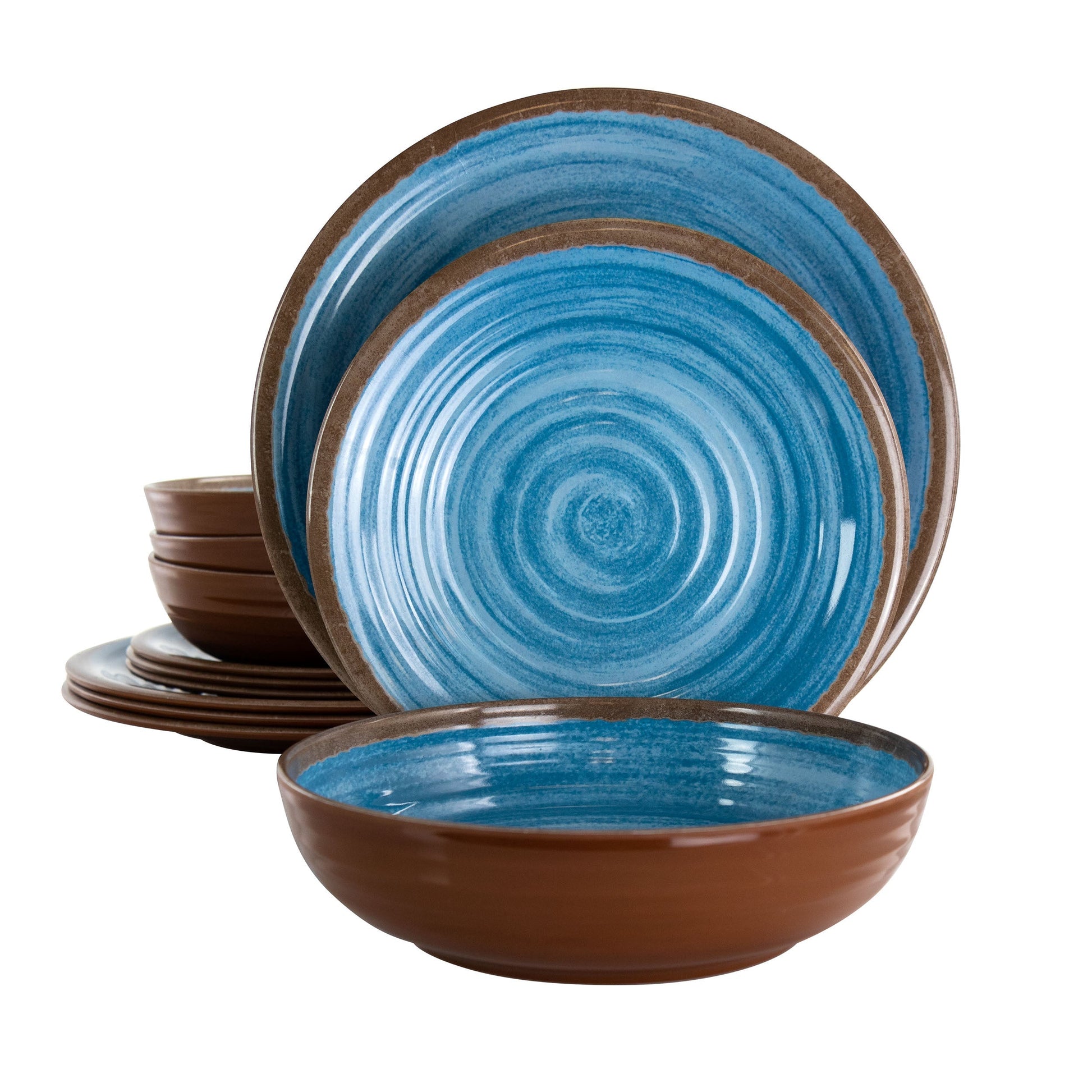 Elama Rippled Tides 12 Piece Lightweight Melamine Dinnerware Set in Blue LuxuryLifeWay Online Store