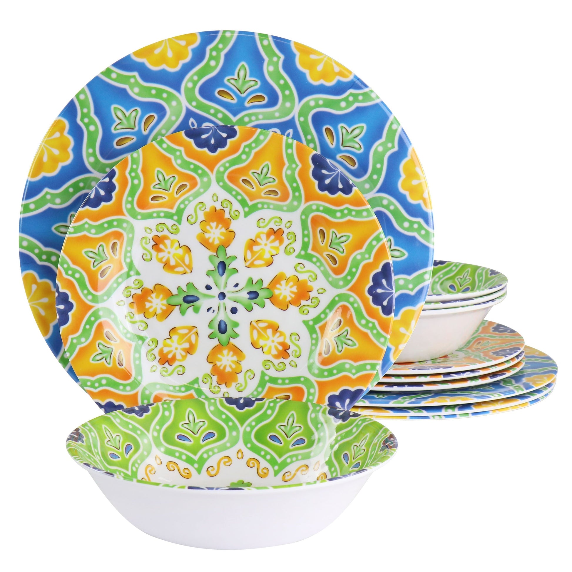 Elama Stapanya 12 Piece Melamine Dinnerware Set in Multi LuxuryLifeWay Online Store