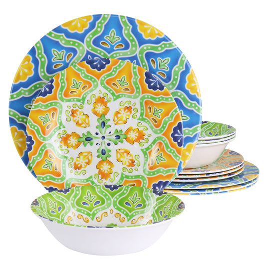 Elama Stapanya 12 Piece Melamine Dinnerware Set in Multi LuxuryLifeWay Online Store