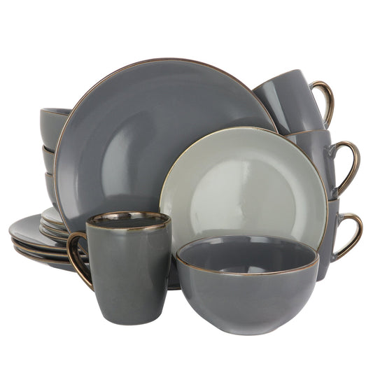 Elama Tahitian Grand 16 Piece Stoneware Dinnerware Set in Gray LuxuryLifeWay Online Store