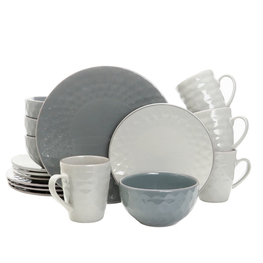 Elama Tahitian Pearl 16 Piece Stoneware Dinnerware Set in Slate and Stone Pearl LuxuryLifeWay Online Store