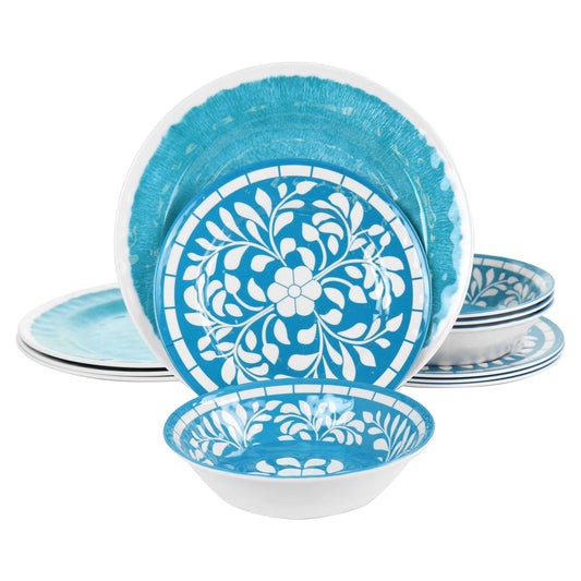 Elama Telly 12 Piece Melamine Dinnerware Set in Teal LuxuryLifeWay Online Store