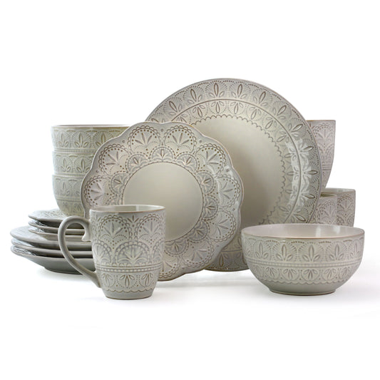 Elama White Lace 16 Piece Luxurious Stoneware Dinnerware with Complete Setting for 4 LuxuryLifeWay Online Store