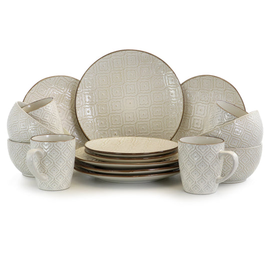 Elama White Lily 16 Piece Luxurious Stoneware Dinnerware with Complete Setting for 4 LuxuryLifeWay Online Store