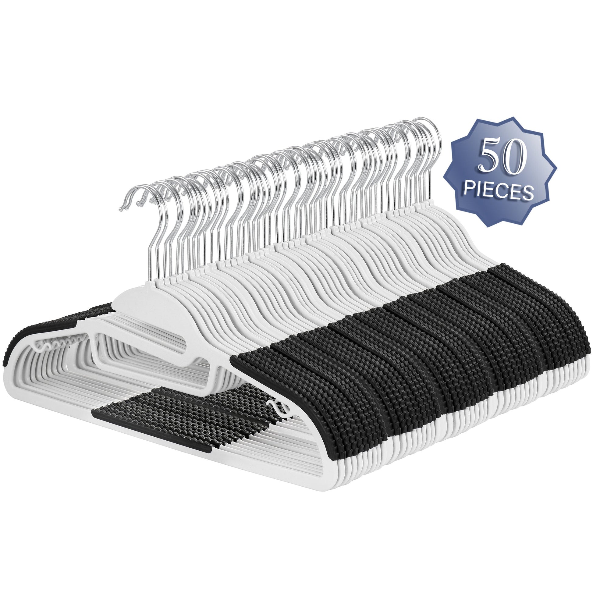 Elama Home 50 Piece Non Slip Hanger with U-slide in White and Black LuxuryLifeWay Online Store