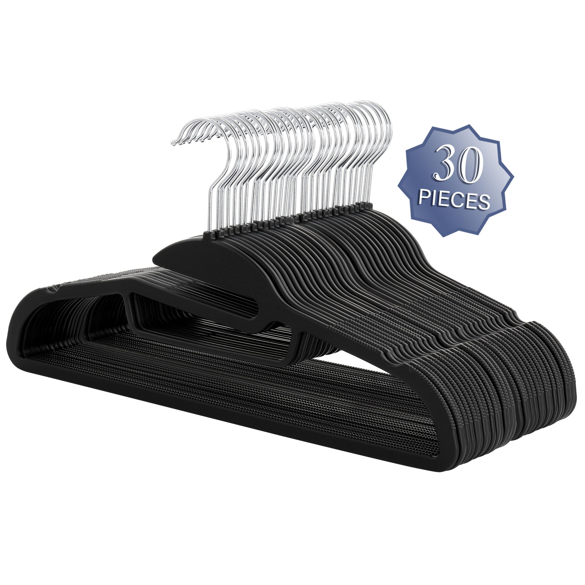 Elama Home 30 Piece Rubber Non Slip Hanger with U-Slide in Black LuxuryLifeWay Online Store