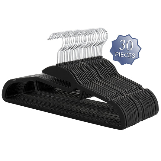 Elama Home 30 Piece Rubber Non Slip Hanger with U-Slide in Black LuxuryLifeWay Online Store