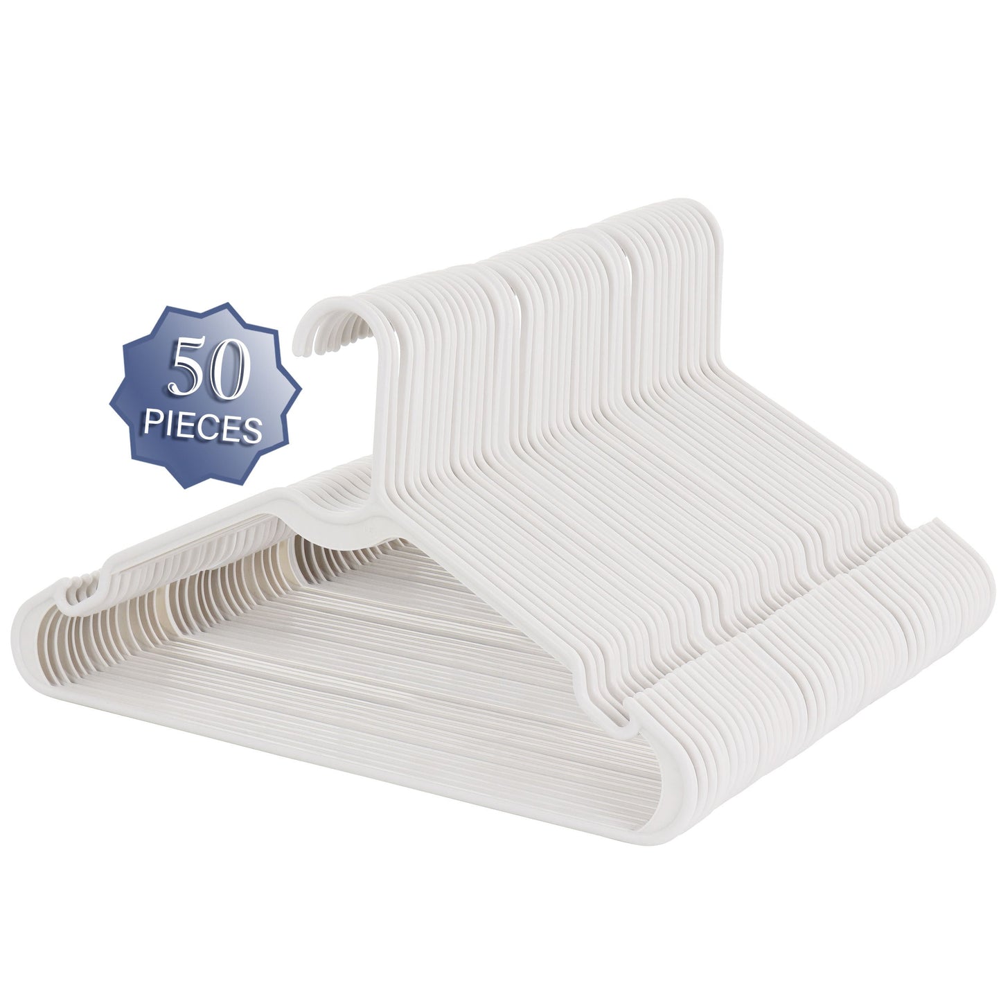 Elama Home 50 Piece Plastic Hanger Set with Notched Shoulders in White