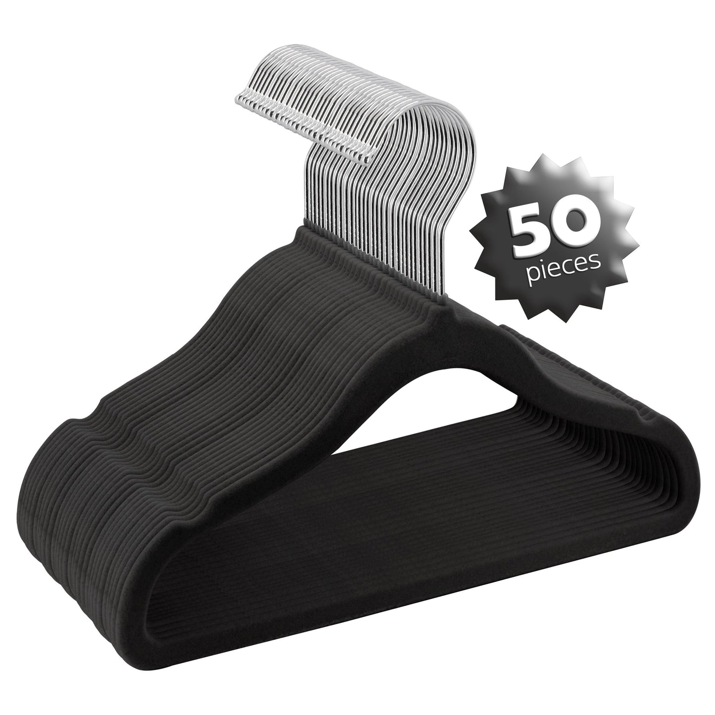 Elama Home 50 Piece Kids Non-Slip Velvet Cloths Hangers with Notched Shoulders in Black LuxuryLifeWay Online Store