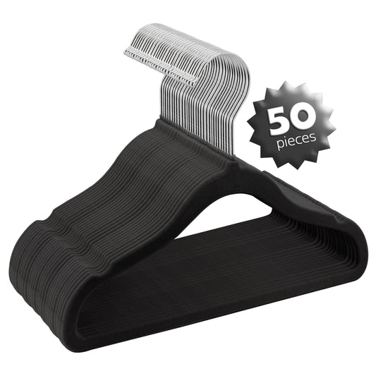 Elama Home 50 Piece Kids Non-Slip Velvet Cloths Hangers with Notched Shoulders in Black LuxuryLifeWay Online Store