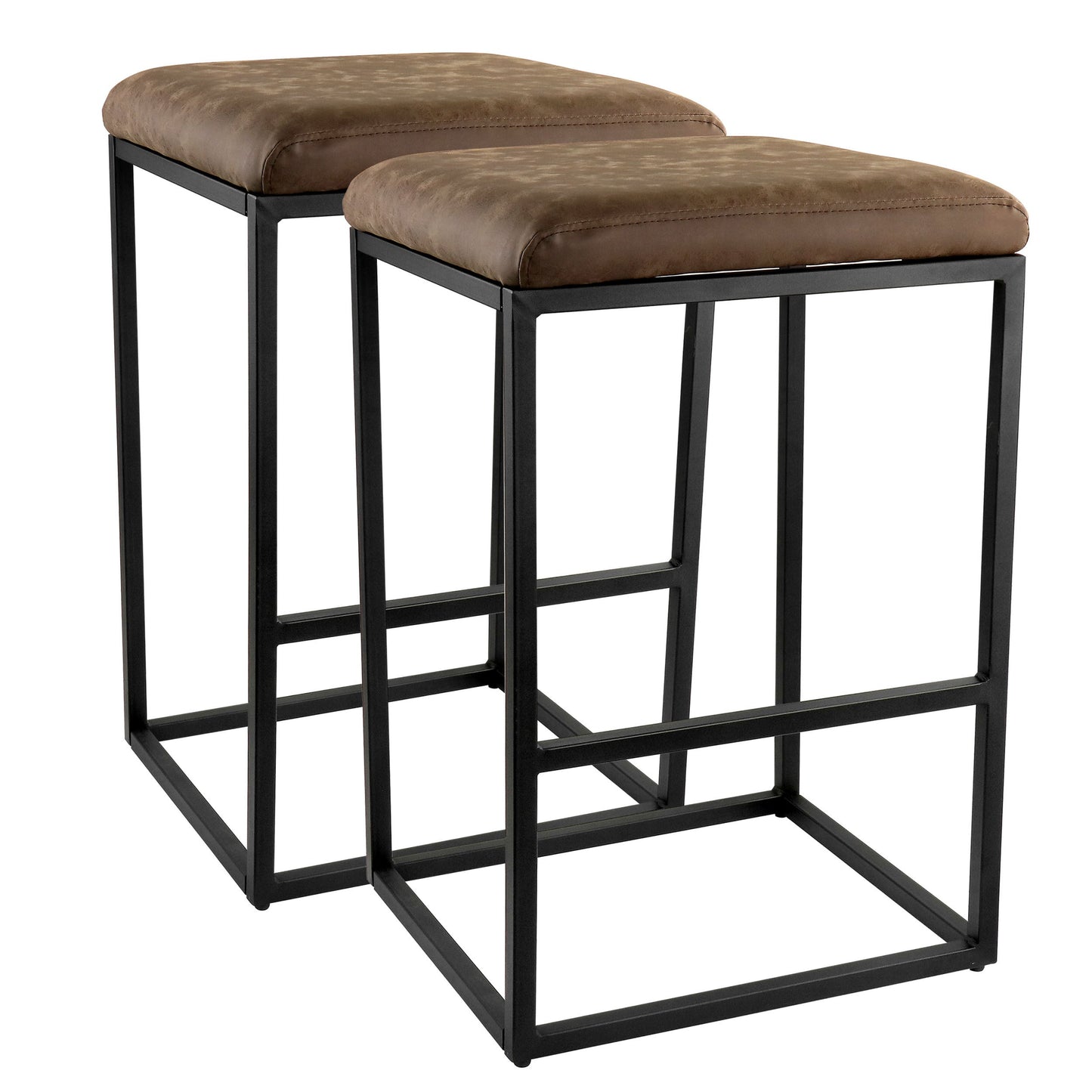 Elama 2 Piece Faux Leather Bar Chair in Brown with Black Base LuxuryLifeWay Online Store
