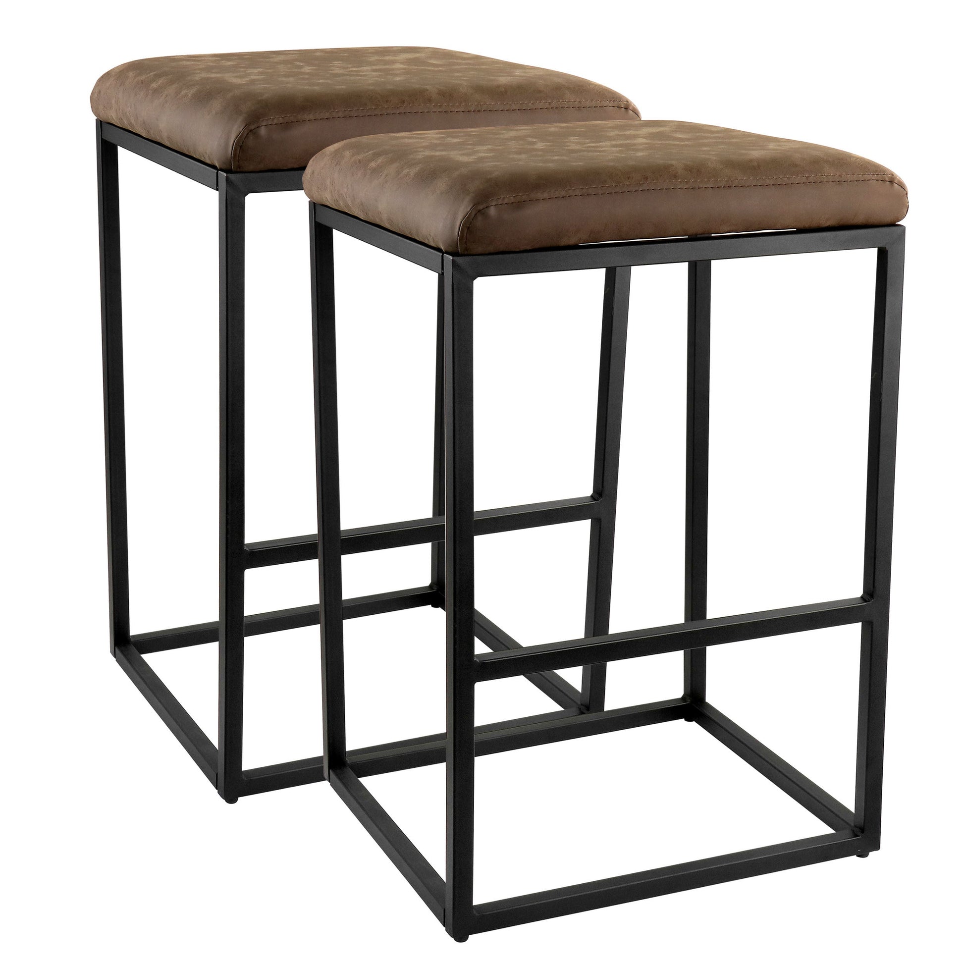 Elama 2 Piece Faux Leather Bar Chair in Brown with Black Base LuxuryLifeWay Online Store