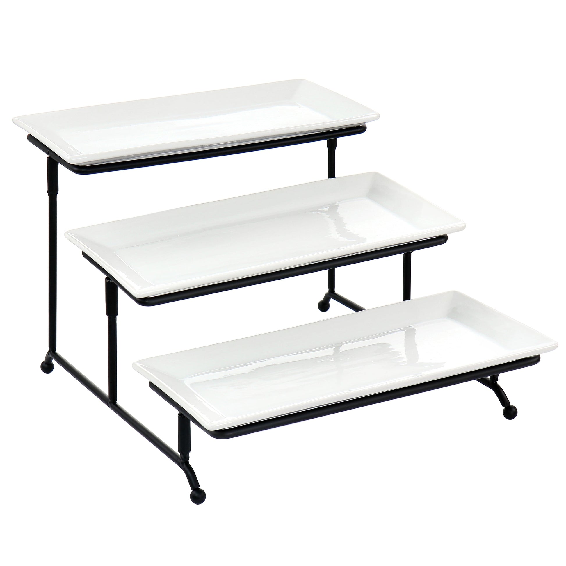 Elama 3 Tier Rectangular Plate Porcelain Serveware Set LuxuryLifeWay Online Store
