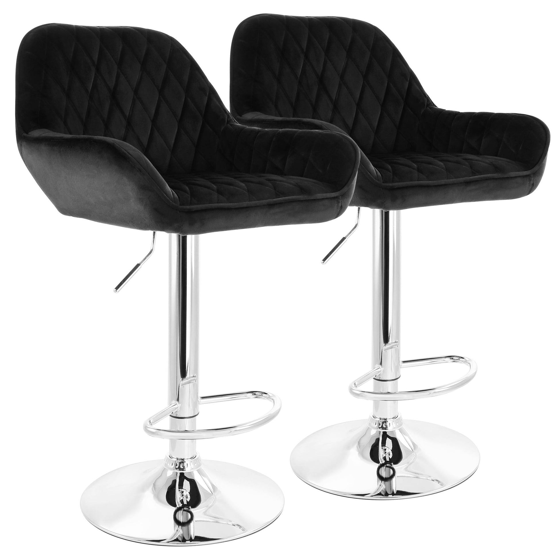 Elama 2 Piece Adjustable Velvet Bar Stools in Black with Chrome Base LuxuryLifeWay Online Store