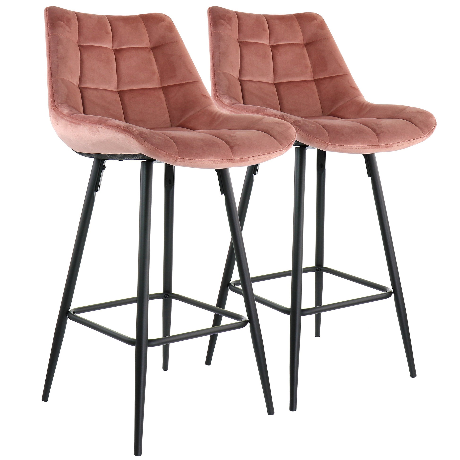 Elama 2 Piece Velvet Tufted Bar Chair in Pink with Metal Legs LuxuryLifeWay Online Store