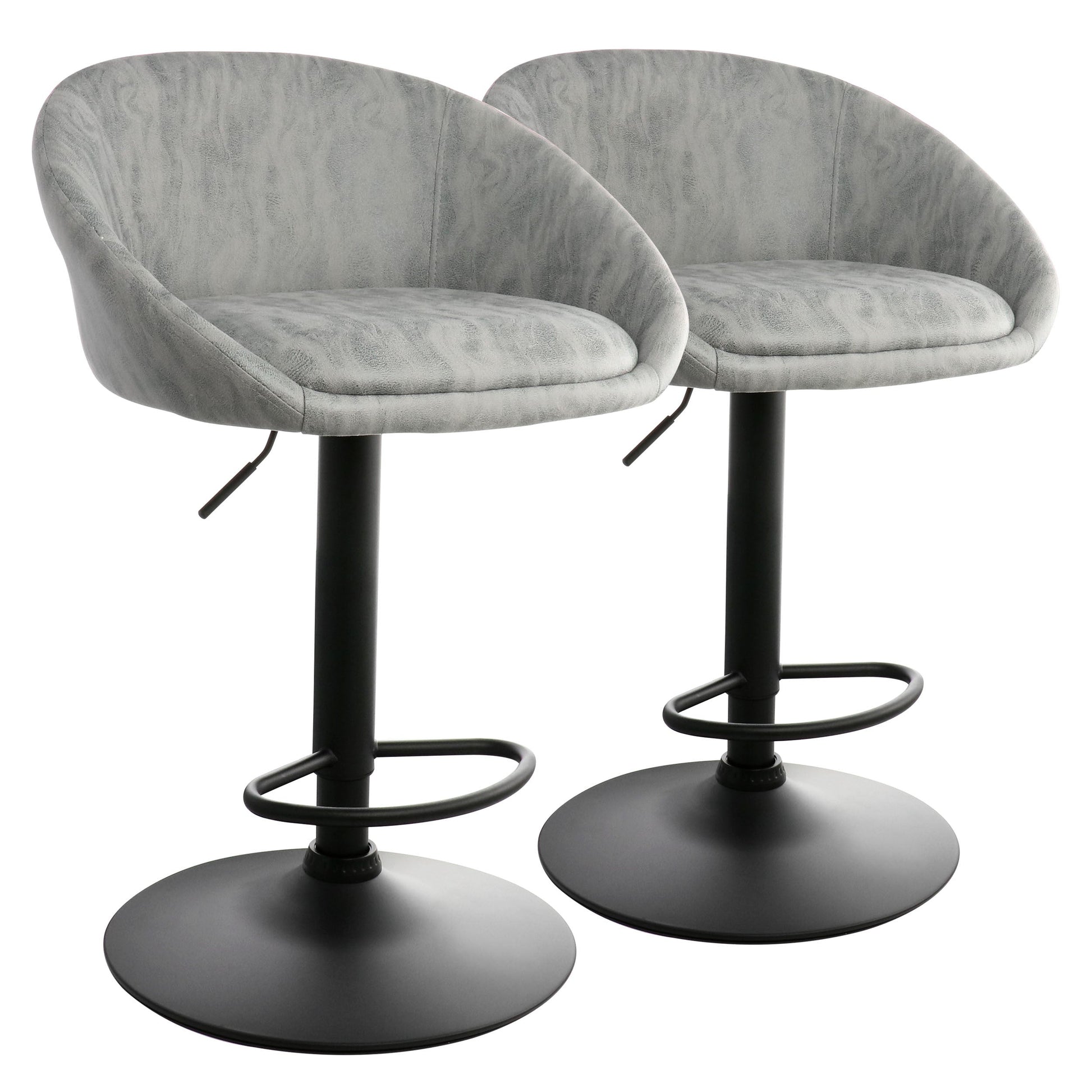 Elama 2 Piece Cloth Adjustable Bar Stool Set in Gray with Black Base LuxuryLifeWay Online Store