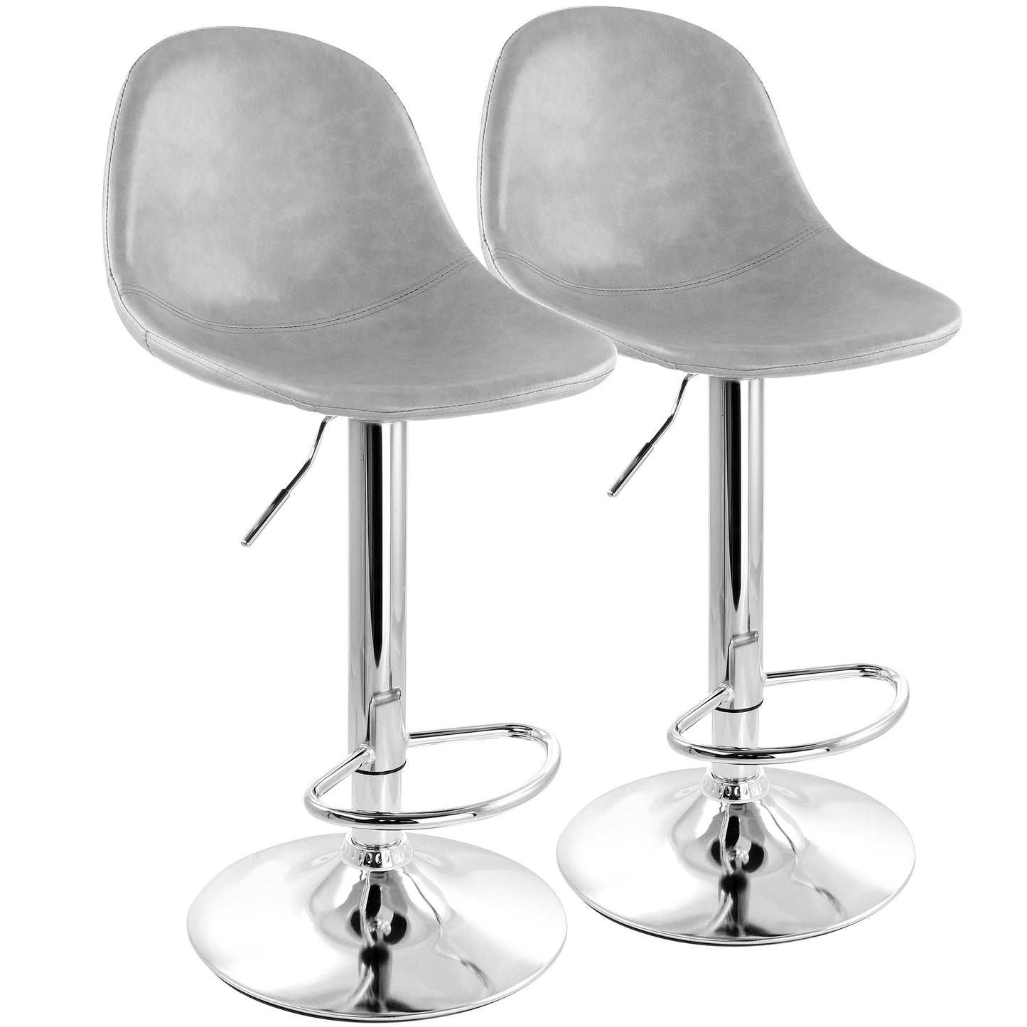 Elama 2 Piece Adjustable Distressed Faux Leather Bucket Bar Stools in Gray with Chrome Base LuxuryLifeWay Online Store