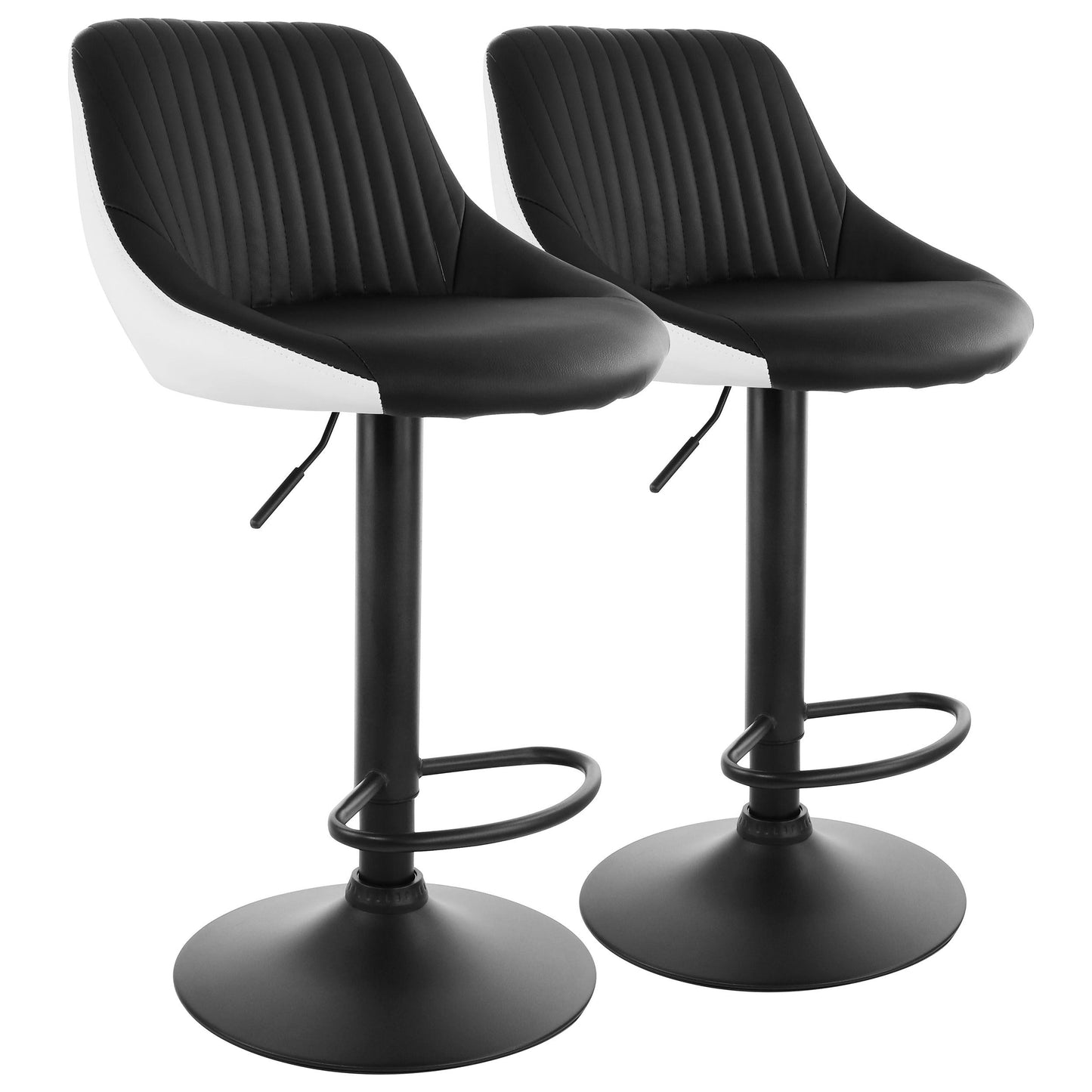 Elama 2 Piece Faux Leather Adjustable Bar Stool in Black and White with Black Base LuxuryLifeWay Online Store
