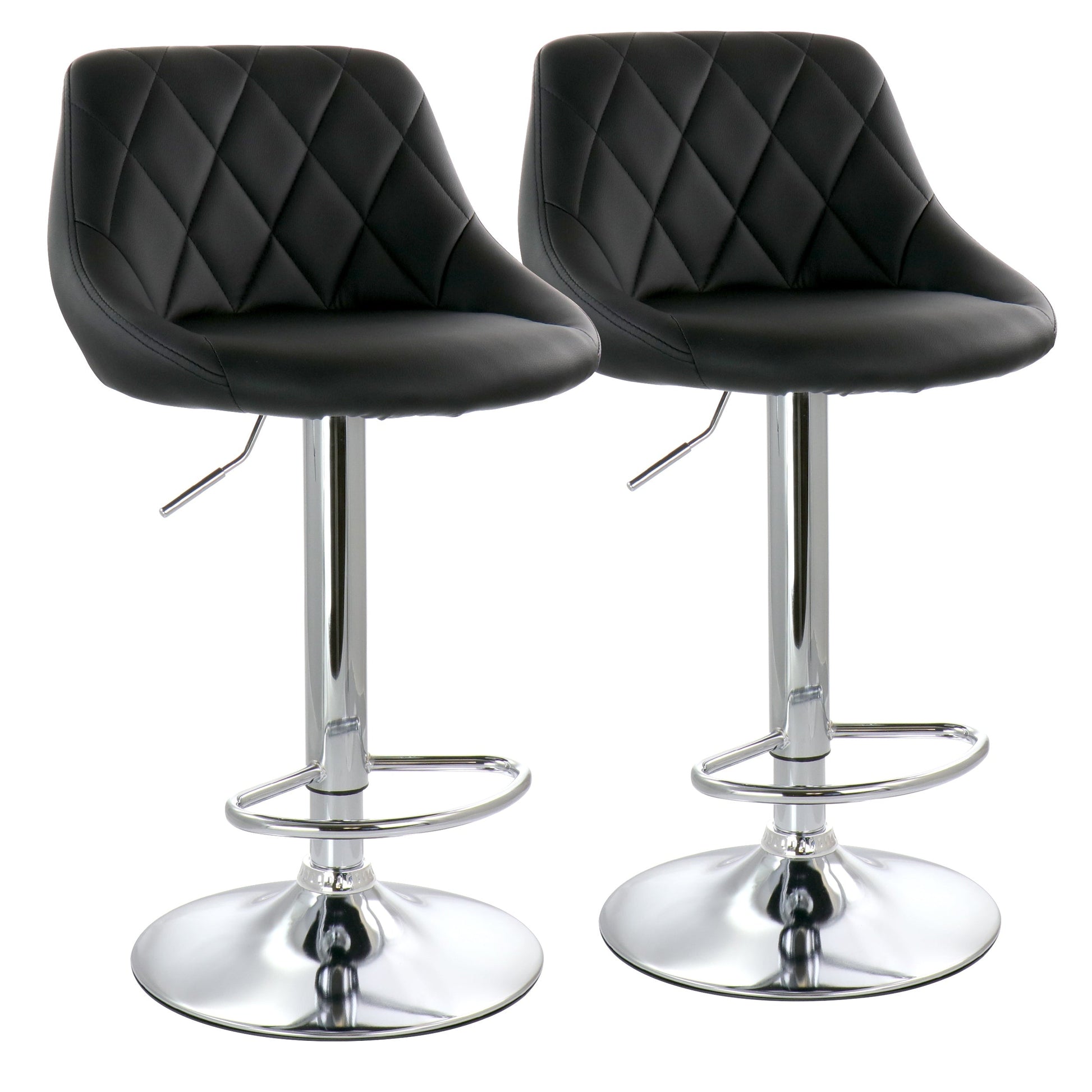 Elama 2 Piece Diamond Stitched Faux Leather Bar Stool in Black with Chrome Base and Adjustable Height LuxuryLifeWay Online Store