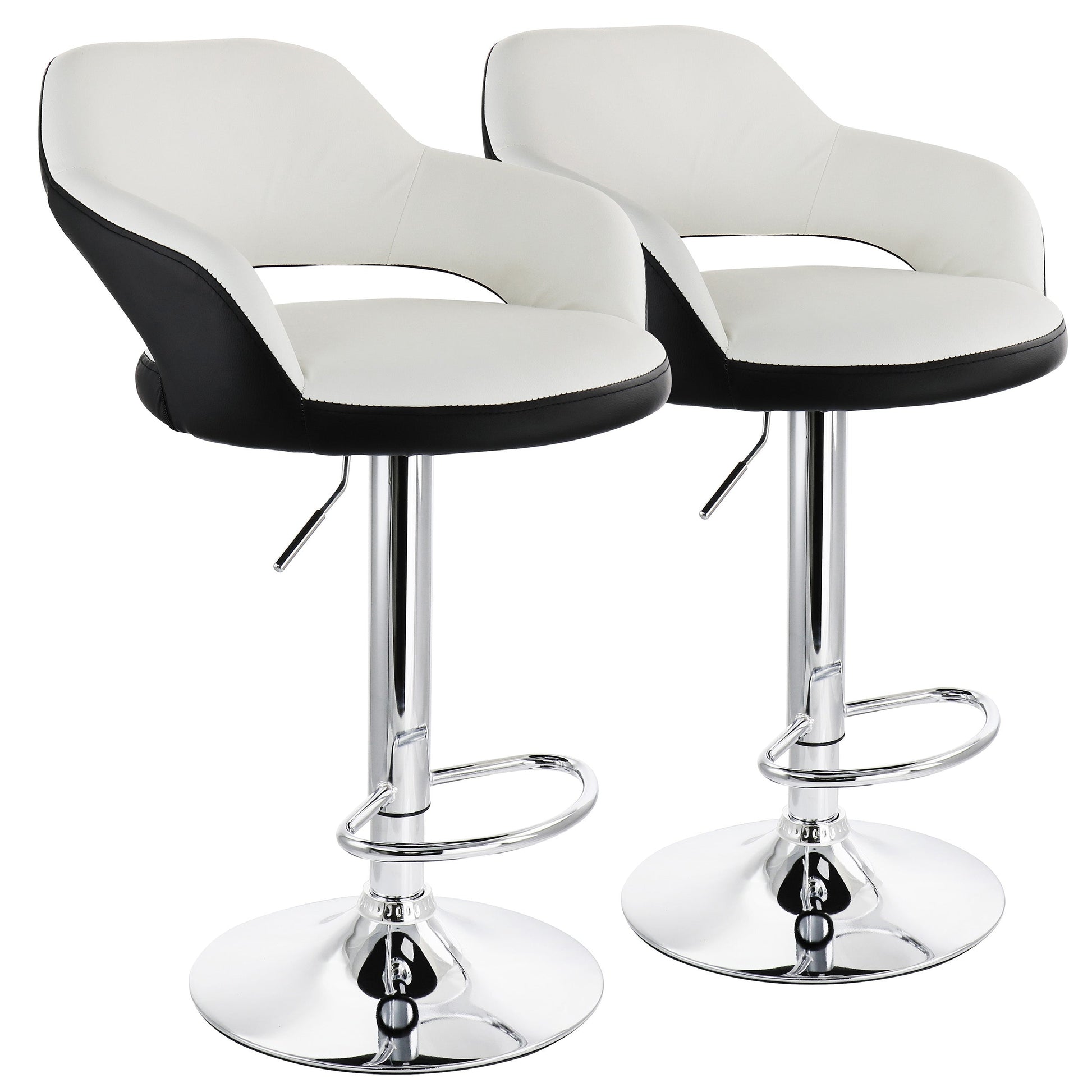 Elama 2 Piece Adjustable Faux Leather Bar Stool in White with Black Trim and Chrome Base LuxuryLifeWay Online Store