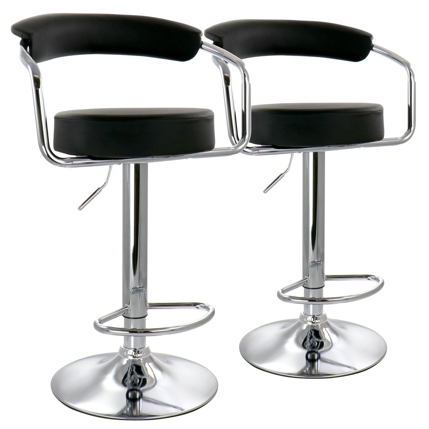 Elama 2 Piece Faux Leather Retro Adjustable Bar Stool in Black with Chrome Handles and Base LuxuryLifeWay Online Store