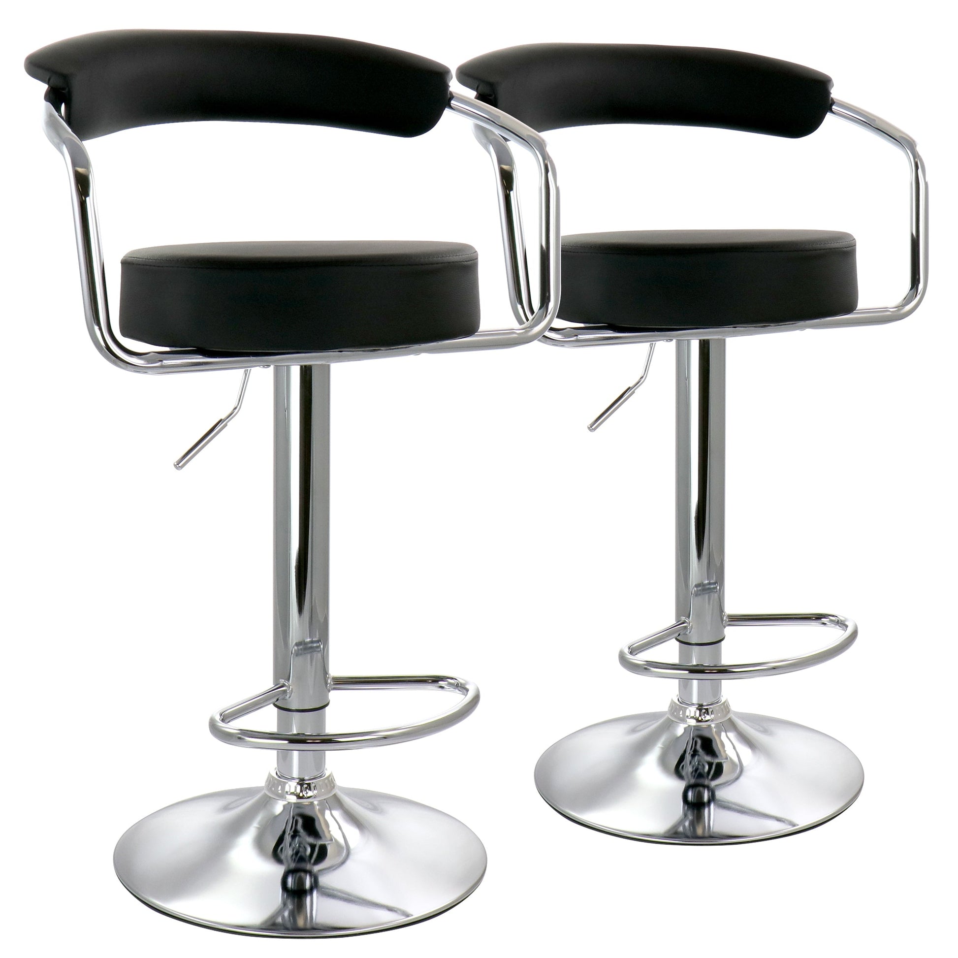 Elama 2 Piece Faux Leather Retro Adjustable Bar Stool in Black with Chrome Handles and Base LuxuryLifeWay Online Store