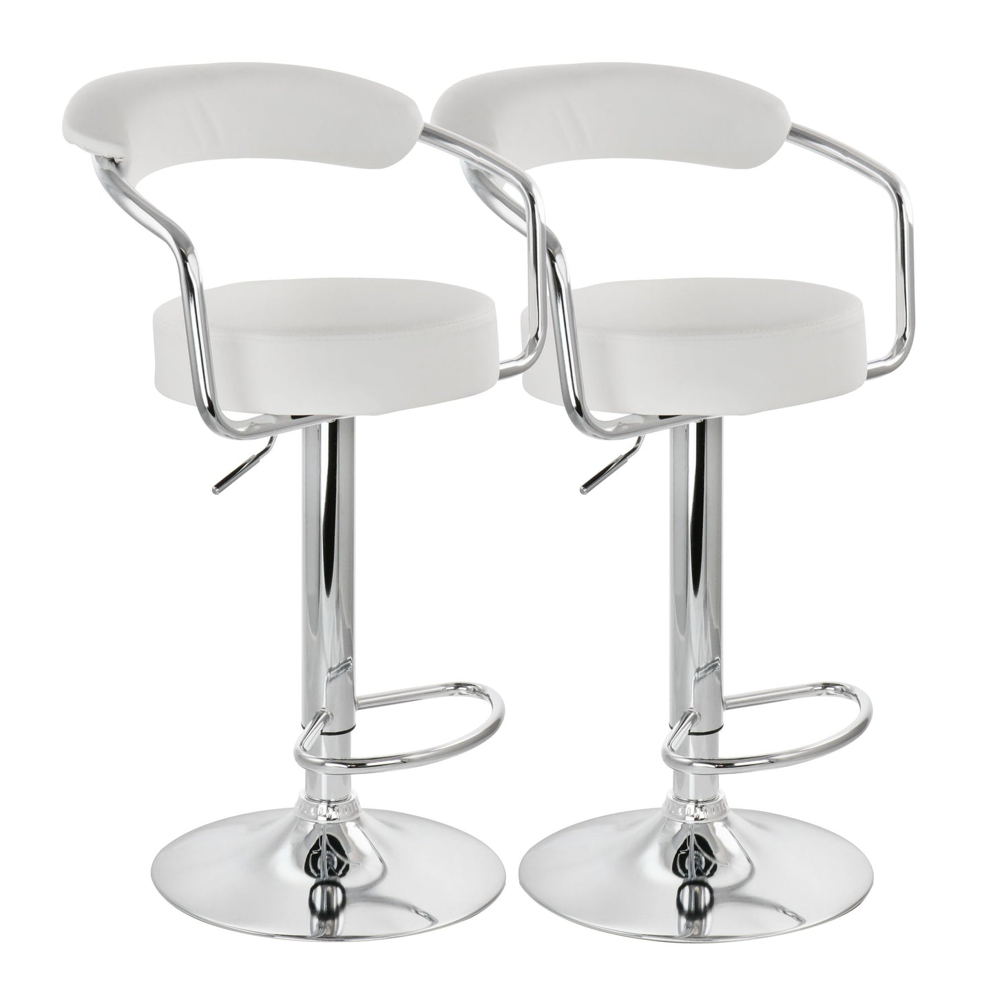 Elama 2 Piece Faux Leather Retro Adjustable Bar Stool in White with Chrome Handles and Base LuxuryLifeWay Online Store