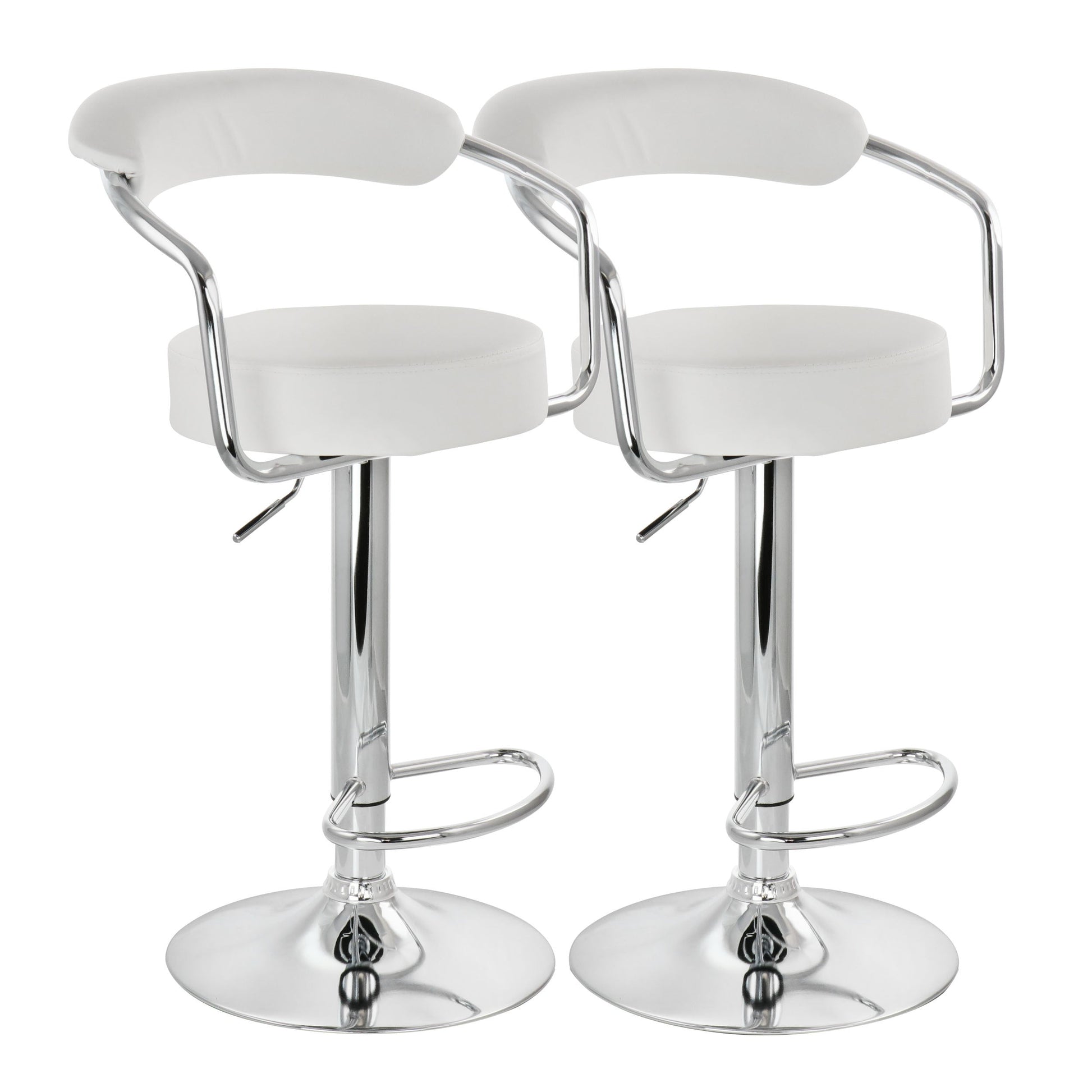 Elama 2 Piece Faux Leather Retro Adjustable Bar Stool in White with Chrome Handles and Base LuxuryLifeWay Online Store