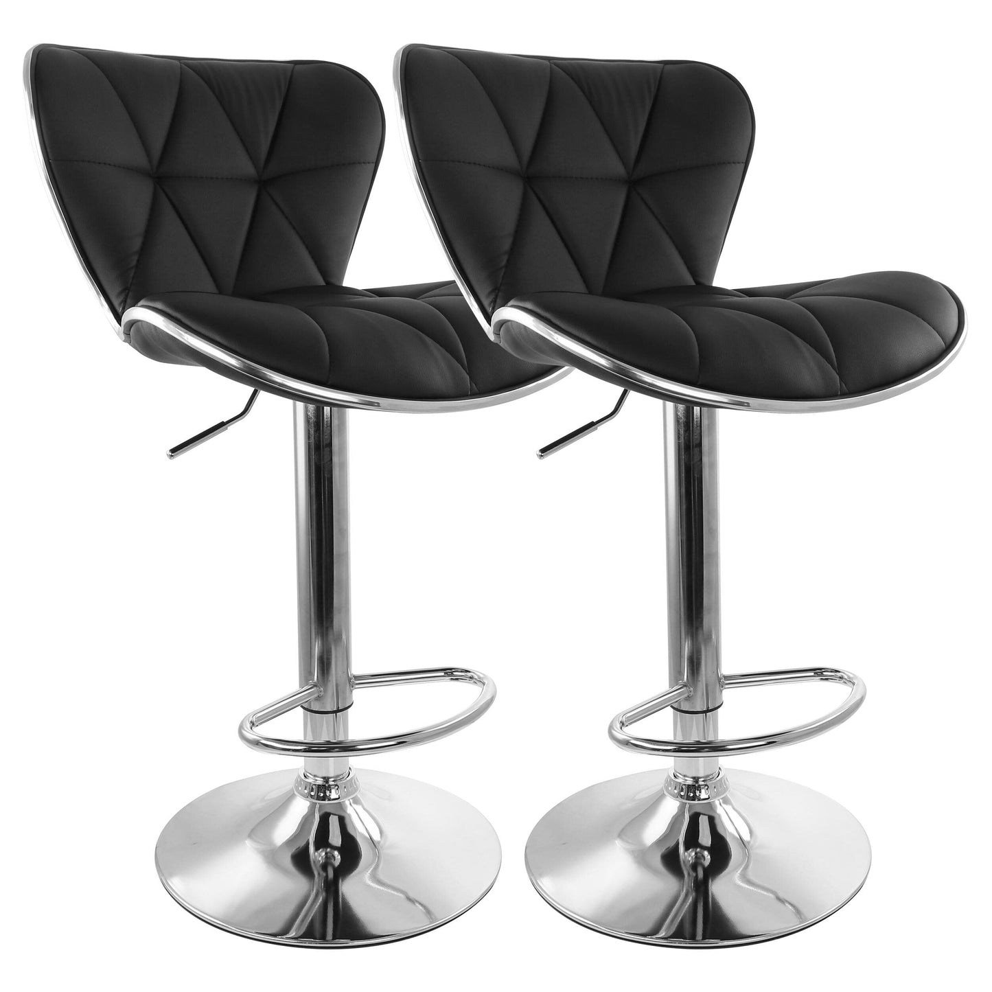 Elama 2 Piece Diamond Tufted Faux Leather Adjustable Bar Stool in Black with Chrome Trim and Base LuxuryLifeWay Online Store