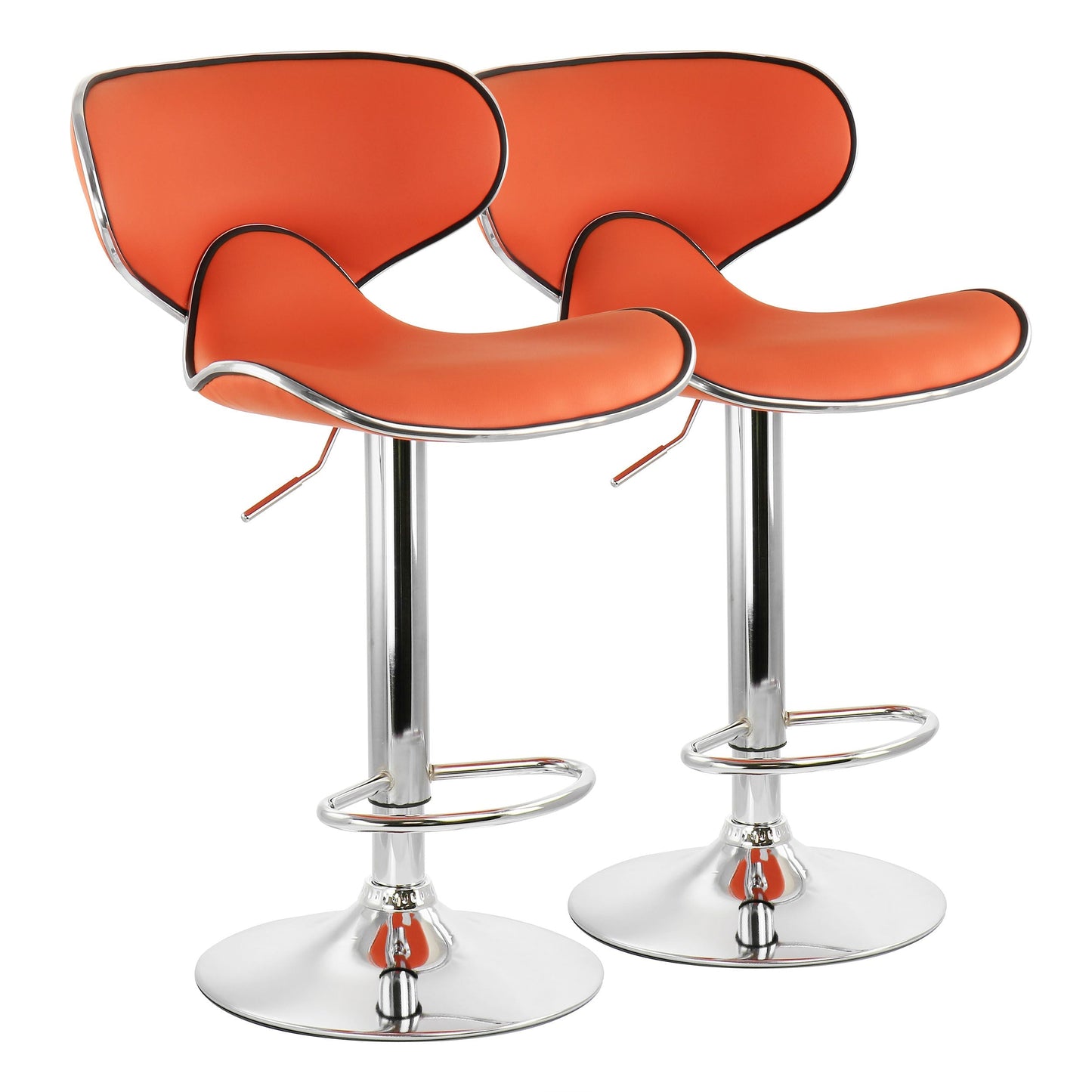 Elama 2 Piece Slim Faux Leather Adjustable Bar Stool in Orange with Chrome Base LuxuryLifeWay Online Store