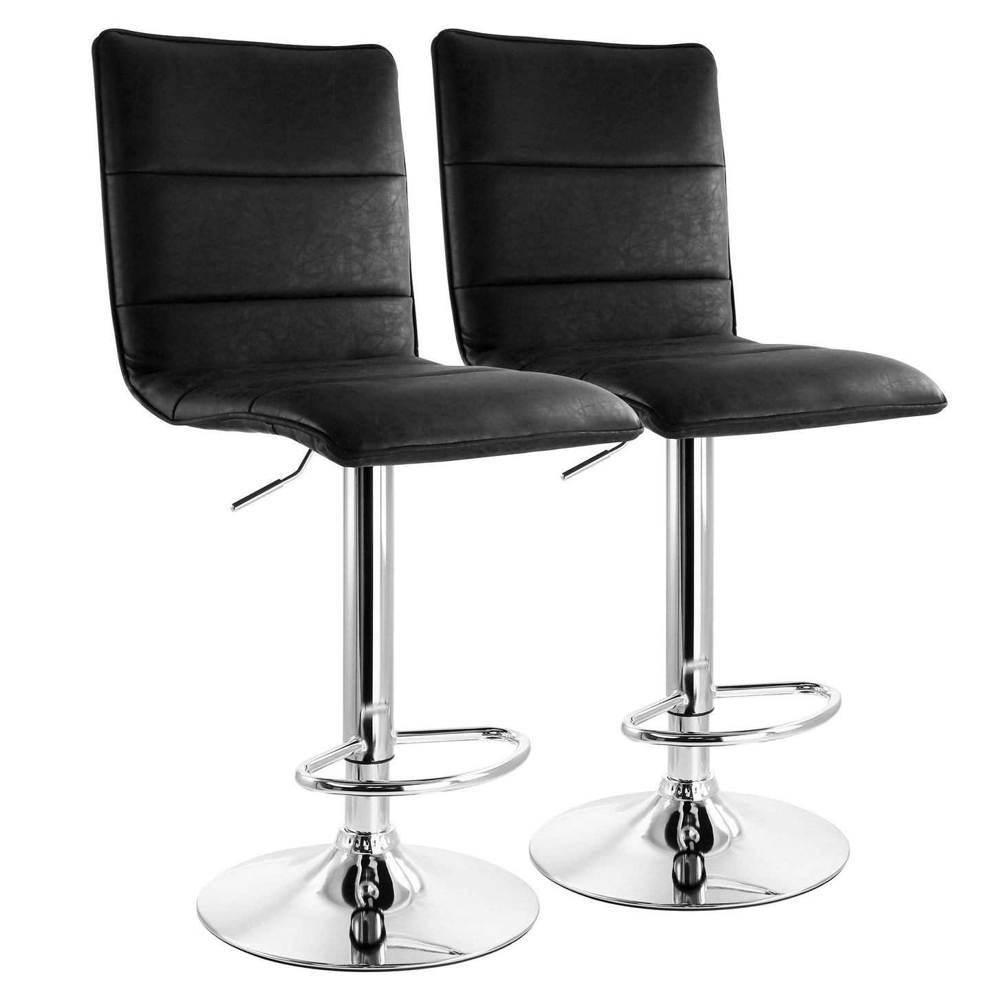 Elama 2 Piece Vintage Faux Leather Adjustable Bar Stool in Black with Chrome Base LuxuryLifeWay Online Store