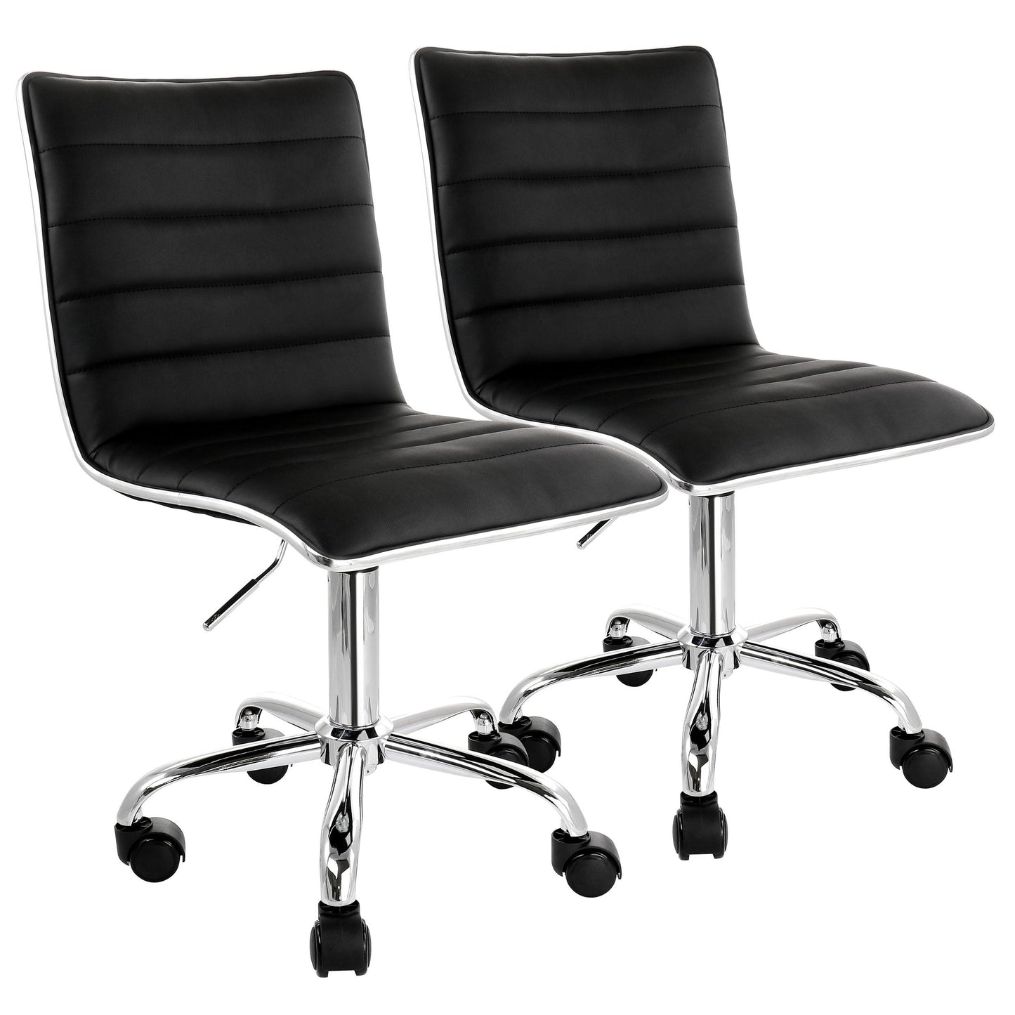 Elama 2 Piece Adjustable Faux Leather Rolling Office Chair in Black with Chrome Finish LuxuryLifeWay Online Store