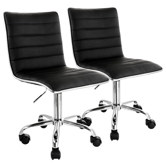 Elama 2 Piece Adjustable Faux Leather Rolling Office Chair in Black with Chrome Finish LuxuryLifeWay Online Store