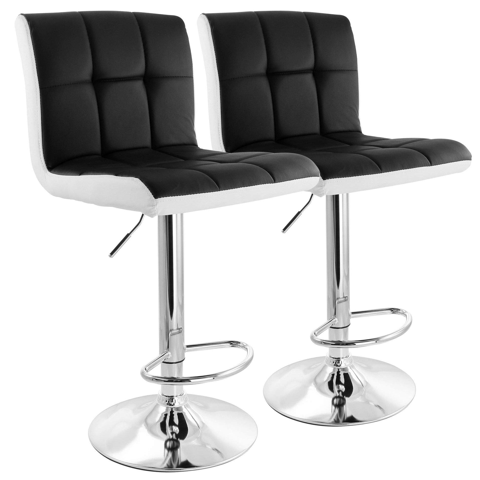 Elama 2 Piece Faux Leather Tufted Bar Stool in Black and White with Chrome Base LuxuryLifeWay Online Store