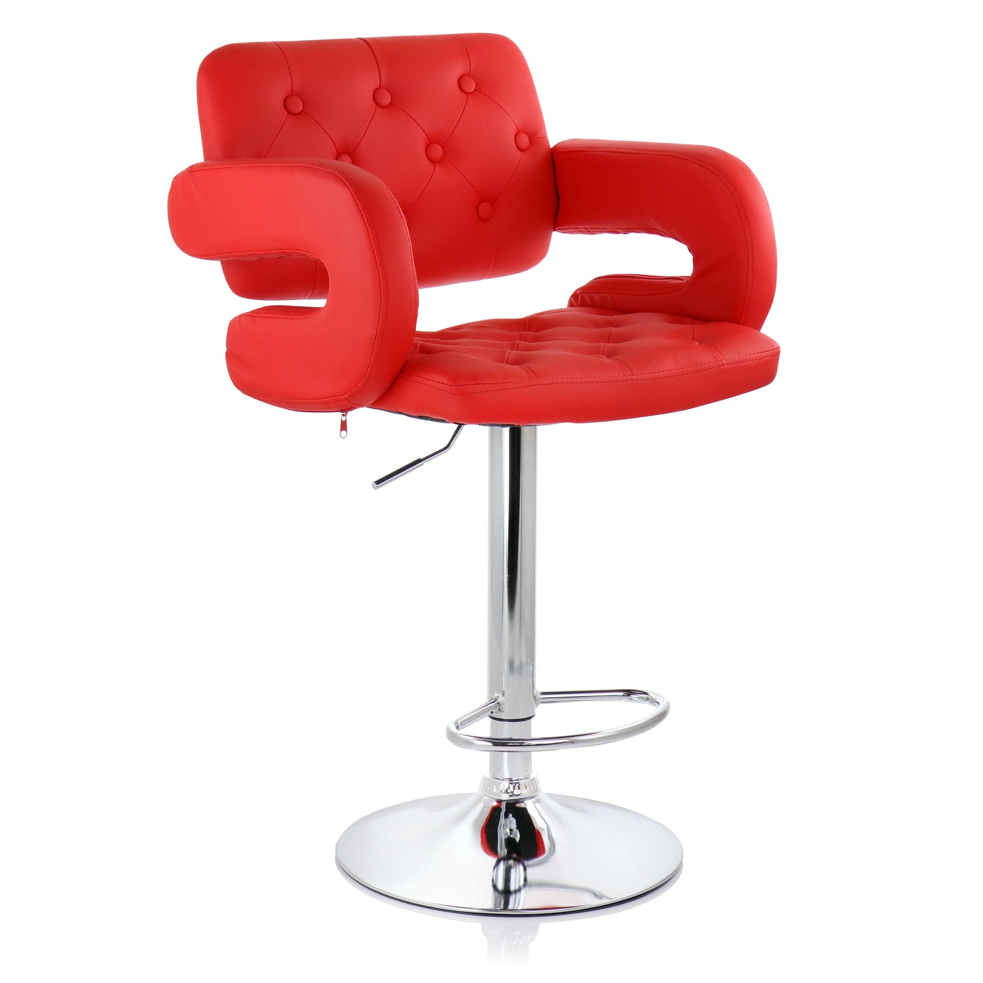 Elama Faux Leather Tufted Bar Stool in Red with Chrome Base and Adjustable Height LuxuryLifeWay Online Store